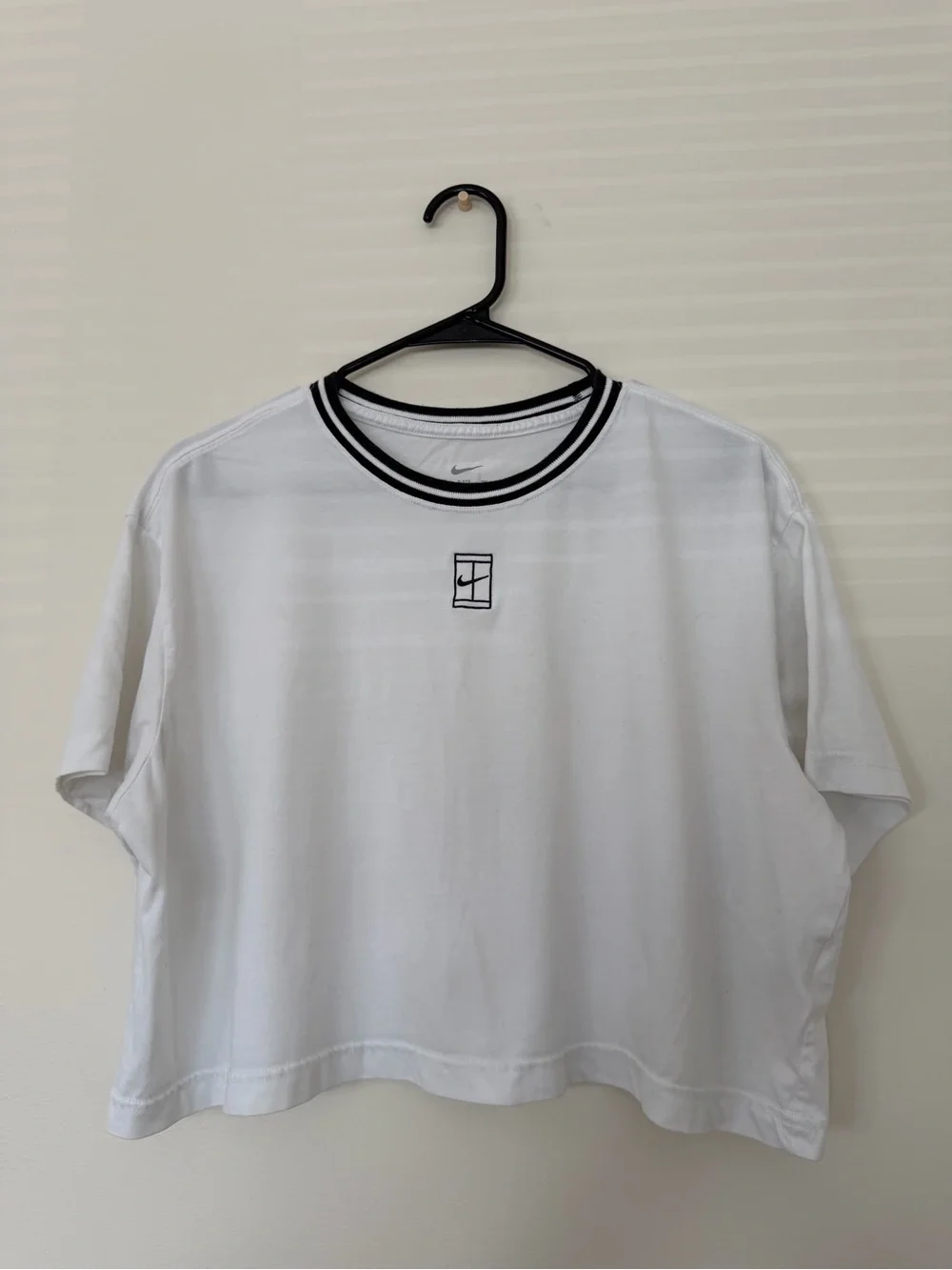 Nike Women's White Cropped Tee with Black Neckline